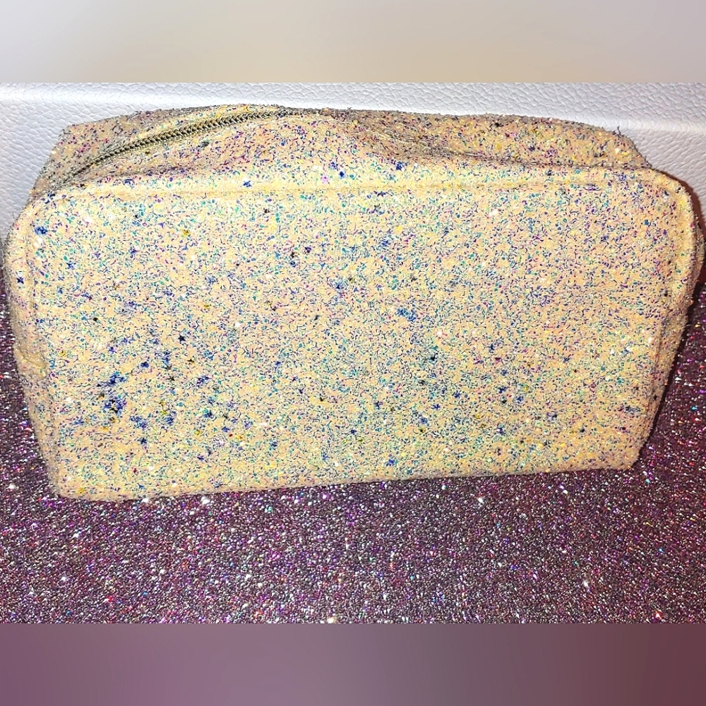 Gold Glitter Mermaid Blue Stars Glam Makeup Pouch Zipper Bag tarte